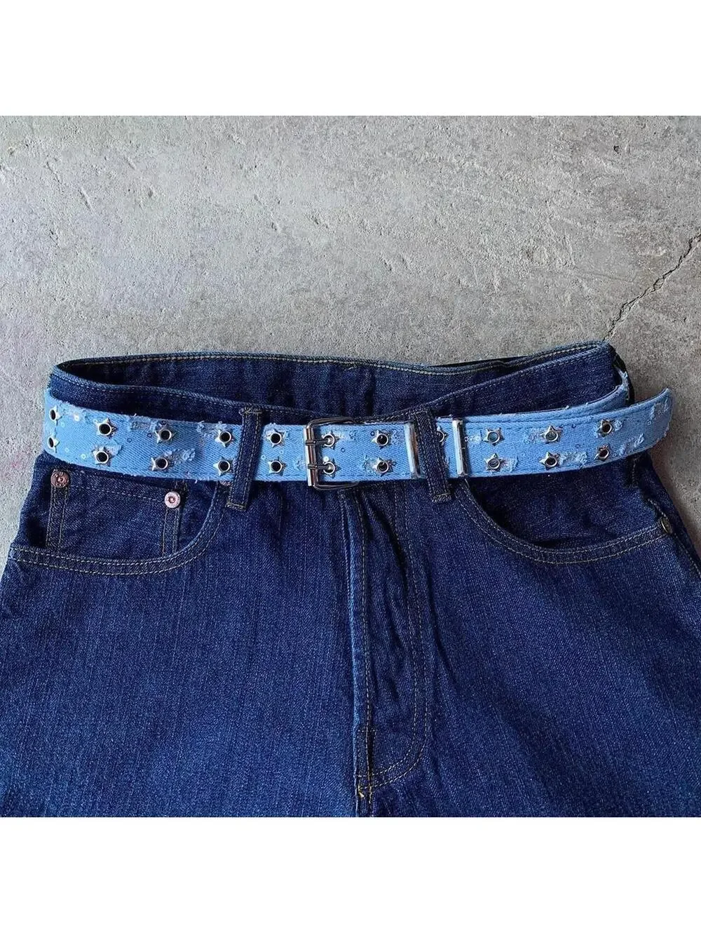 Cyber Y2k 2000s denim sparkle style studded punk teen belt. Great addition to